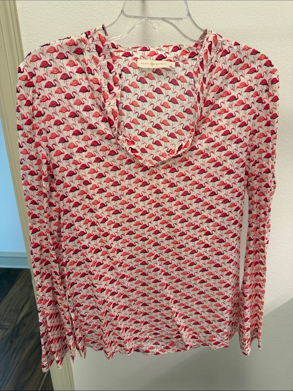Tory Burch Pink Flamingo-Print Long Sleeve Tunic